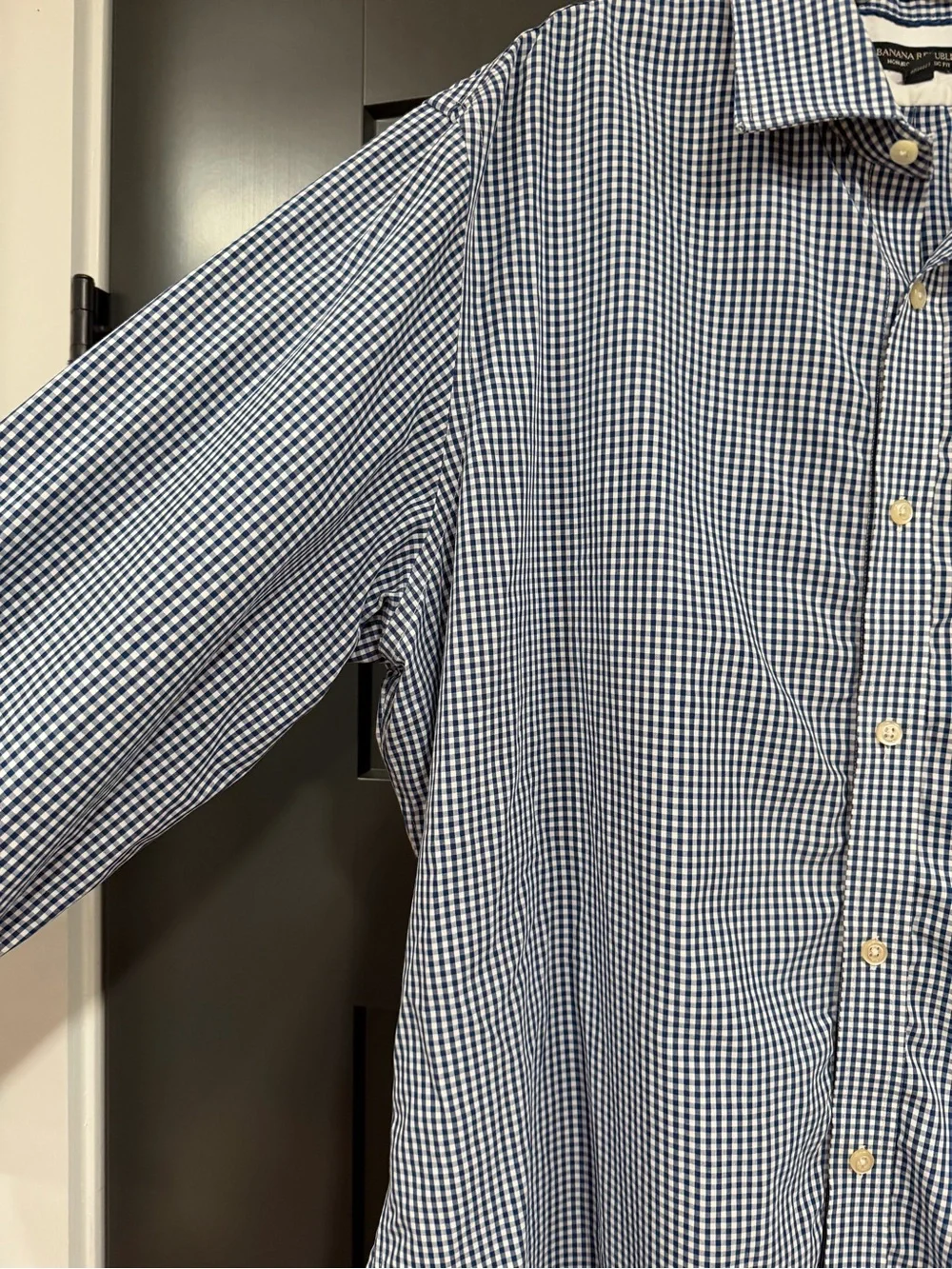 Banana Republic Navy and White Gingham Button-Up Shirt